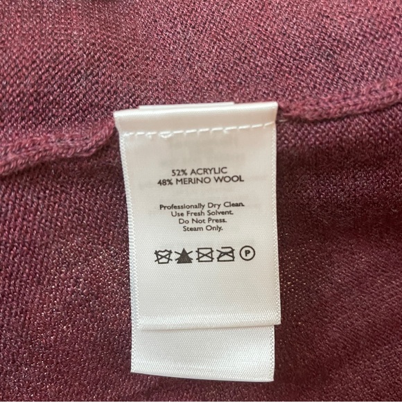 Eddie Bauer Cardigan Sweater Womens Maroon Ribbed Merino Wool Waterfall Open M - Picture 7 of 7